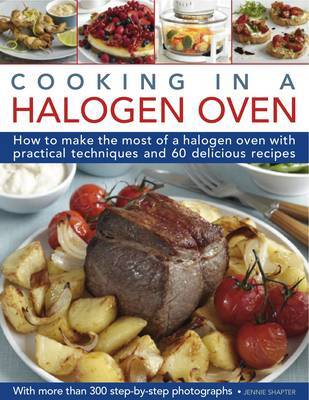 This is the book cover for 'Cooking in a Halogen Oven' by Jennie Shapter