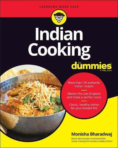 This is the book cover for 'Indian Cooking For Dummies' by Monisha Bharadwaj