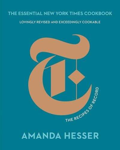 This is the book cover for 'The Essential New York Times Cookbook' by Amanda Hesser