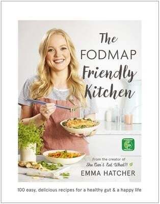 This is the book cover for 'The FODMAP Friendly Kitchen Cookbook' by Emma Hatcher