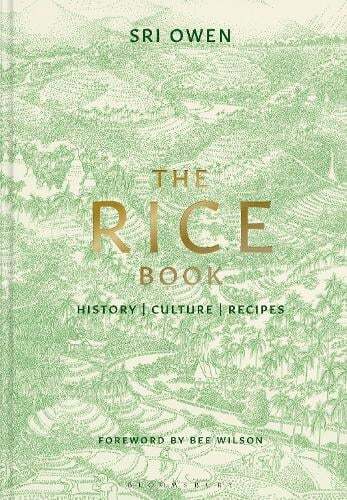 This is the book cover for 'The Rice Book' by Sri Owen