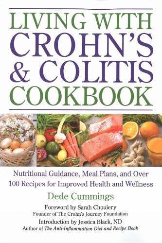 This is the book cover for 'Living With Crohn's & Colitis Cookbook' by Dede Cummings