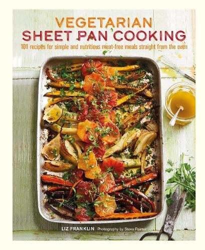 This is the book cover for 'Vegetarian Sheet Pan Cooking' by Liz Franklin