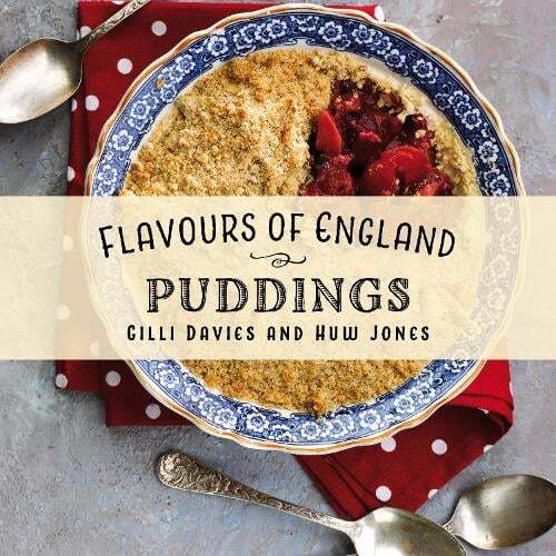 This is the book cover for 'Flavours of England: Puddings' by Gilli Davies