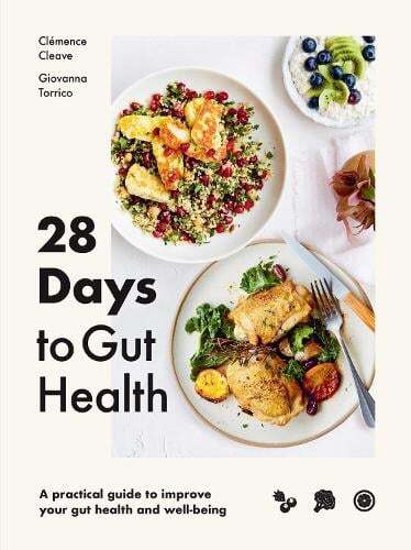 This is the book cover for '28 Days to Gut Health' by Clémence Cleave